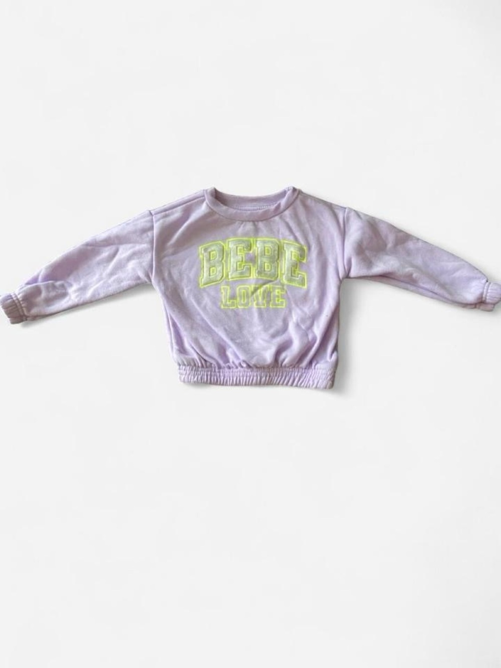 bebe Lavender Crewneck Sweatshirt with Neon Yellow & Silver Logo